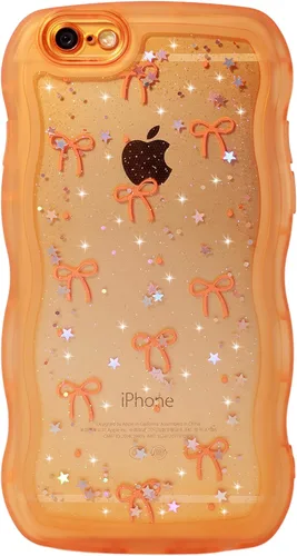 Miniatura 106 de Qokey Funda para iPhone 12 Pro Max de 6.7 pulgadas, diseño de onda rizada, borde transparente, brillante con purpurina, estrella brillante, bonita