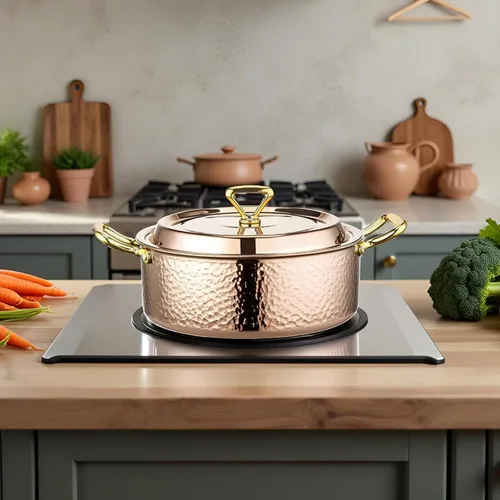 Miniatura 7 de YJX olla de 4.2QT con tapa martilleada, oro rosa de cobre, acero inoxidable tricapa, utensilio de cocina multifuncional para hornear, asar, guisar