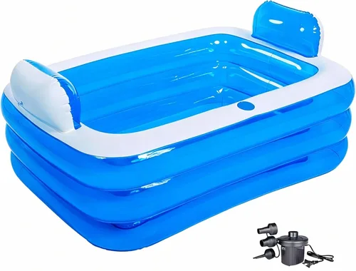 Bañera inflable doble para 2 adultos – Tina inflable portátil de PVC de 3 capas resistente con bomba de aire eléctrica, bañera de hidromasaje