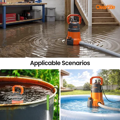 Miniatura 7 de Cleartide Bomba de Sumidero Sumergible, Sensor de Agua Inteligente Auto Encendido/Apagado, Modo Manual/Automático, Bomba de Agua de Utilidad