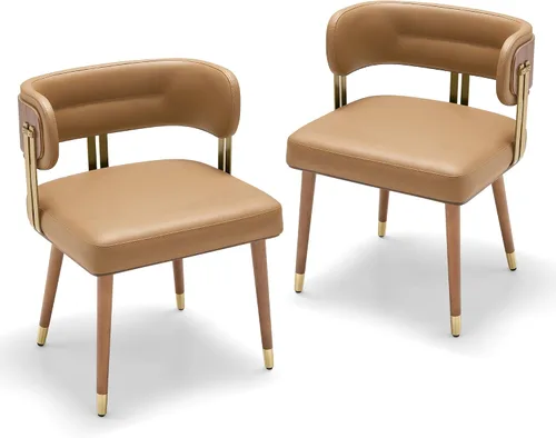 Miniatura 14 de ARTPLAN Juego de 2 sillas de comedor de cuero de nogal, modernas sillas de cocina con cojín de espuma de alta resistencia y marco de acero 2-Azul