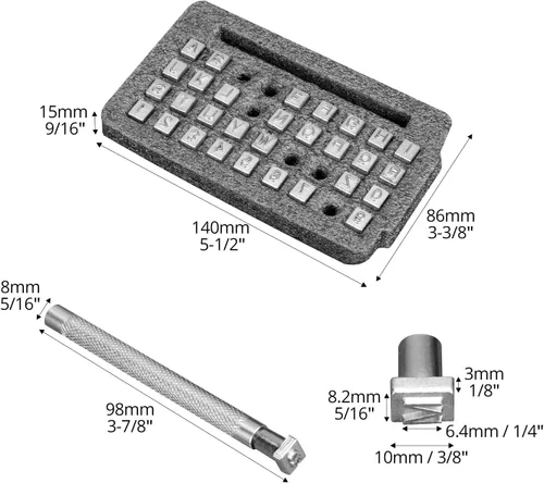 Miniatura 3 de QWORK Juego de sellos de cuero para trabajo de cuero, kit completo de 37 piezas con números, letras y mango de acero, tamaño de 1/4 pulgadas