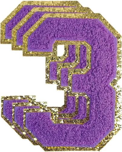Miniatura 60 de 3 parches de números de chenilla negra, tamaño grande de 4-1/2" parches de números para planchar, parches universitarios para ropa, 8" Borde oro rosa