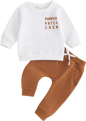 Miniatura 91 de Adobabirl Conjunto de sudadera y pantalones de Halloween para bebé, sudadera y pantalones con parche de calabaza para Halloween, otoño, ropa de bebé