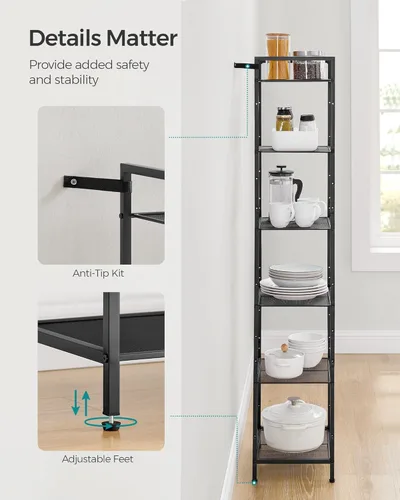 Miniatura 7 de SONGMICS Estante de almacenamiento de 6 niveles, estante de baño, soporte extensible para plantas con estante ajustable, para baño, sala de estar