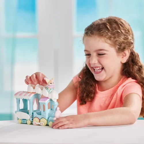 Miniatura 4 de Calico Critters – Tren de arco iris de nube flotante – Serie de atracciones Calico Land – Juguete de simulación para niños, vehículo en miniatura