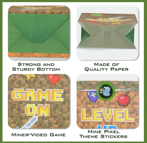 Miniatura 5 de 24 PCS Bolsas de Favores de Fiesta Pixel Miner Bolsas de Golosinas Temáticas de Pixel para Suministros de Fiesta de Cumpleaños, Niños y Niñas Bolsas