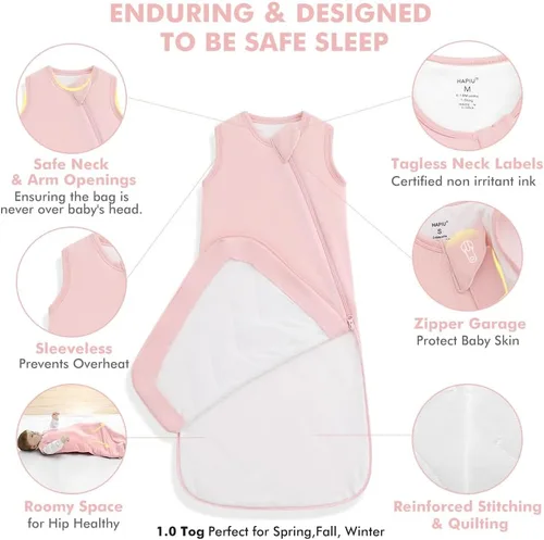 Miniatura 4 de HAPIU Saco de dormir unisex de rayón hecho de bambú TOG 1.0, cremallera premium de 2 vías, manta portátil para bebé