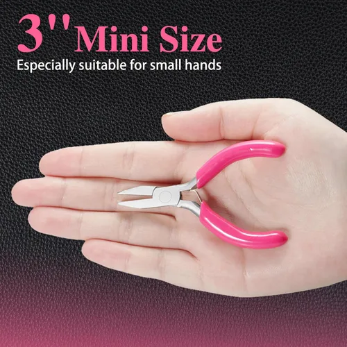 Miniatura 6 de SPEEDWOX - Mini alicates de punta rosa, alicates de pico de pato de 7,6 cm para hacer joyas, suministros de manualidades y pasatiempos de bricolaje