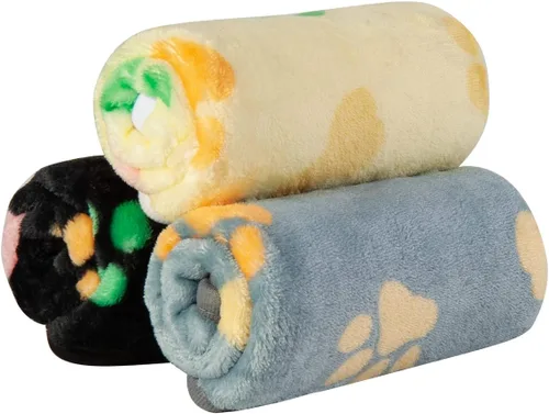 Miniatura 3 de Dono 1 paquete de 3 mantas para perros, manta de forro polar suave y esponjosa para mascotas, tapete cálido para dormir, diseño de huellas