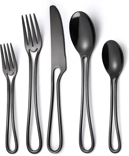 Miniatura 15 de Juego de cubiertos dorados de 20 piezas con tenedor para pastel, juego de cubiertos de acero inoxidable para 4, utensilios de cocina con mango