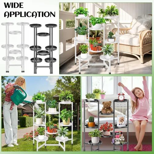Miniatura 7 de Soporte alto para plantas de 8 niveles para interiores, soportes escalonados para plantas al aire libre para múltiples plantas, soporte plegable