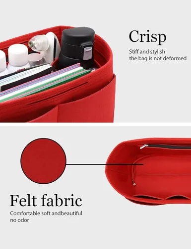 Miniatura 4 de Organizador de fieltro para bolso, bolsillo con cremallera y dos soportes extraíbles para botellas, Beige, rojo, negro, gris, café, rosa iluminado