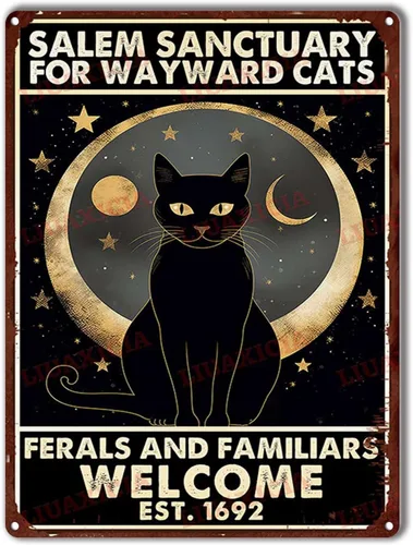 Miniatura 14 de Letrero de metal de hojalata Salem Sanctuary para gatos Wayward Ferals and Familiars, letrero de metal de hojalata para hombre, decoración de pub, 8