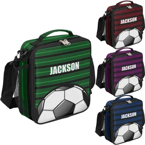 Miniatura 18 de Bolsa de almuerzo personalizada para niñas, niños, adolescentes, hombres y mujeres, regalo personalizado, bolsa de almuerzo, pelota de fútbol, azul