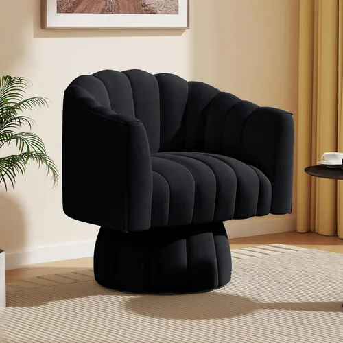 Miniatura 22 de Dewhut Silla giratoria decorativa, silla giratoria de 360° con reposabrazos, tapizada de piel sintética, sofá individual, silla de lectura para sala