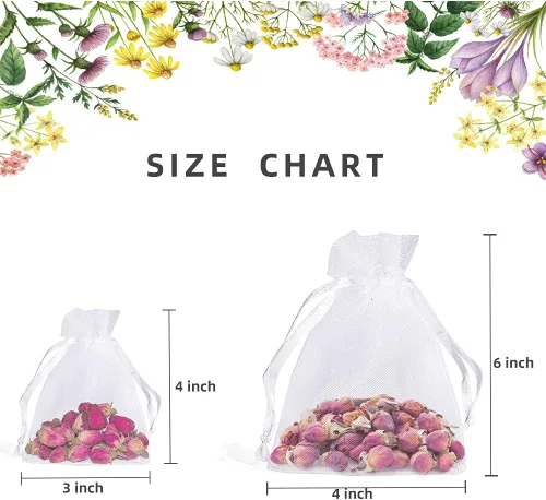 LYSXP 100 bolsas de regalo de organza blanca de 4 x 6 pulgadas, bolsas de organza transparente con cordón, ideales para fiestas, Navidad, dulces