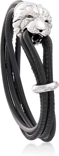 Miniatura 3 de Ross-Simons Italian Sterling Silver Lion Bracelet With Black Leather