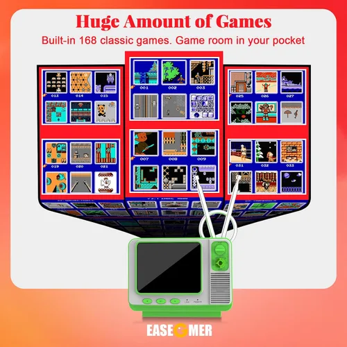 Miniatura 3 de EASEGMER Consola de juegos de mano retro con 168 juegos clásicos, estilo mini TV, pantalla de 3.0 pulgadas, salida AV, soporte para 2 jugadores