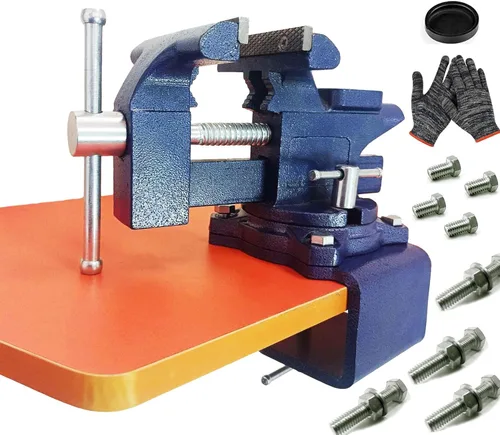 MYTEC Tornillo de Banco 2 en 1 de Servicio Pesado para Mesa de Trabajo, 6.0" azul, Tornillo de Banco de Mesa Multiusos Mejorado, Tornillo de Banco