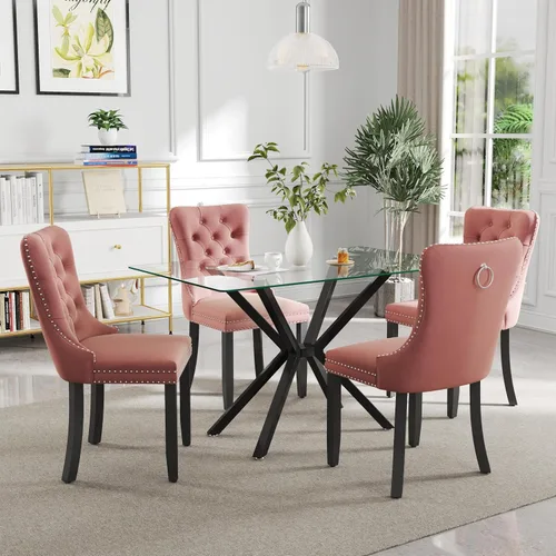 Miniatura 14 de Juego de comedor moderno de cristal de lujo de 5 piezas, juego de comedor rectangular minimalista para 4, juego de mesa de cocina de vidrio