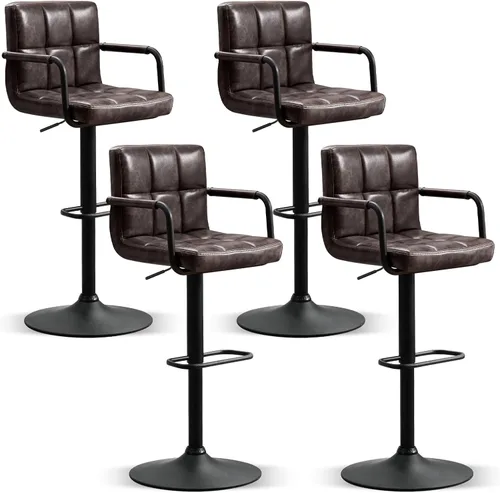 Miniatura 17 de Furniliving Taburetes de bar ajustables con respaldo, juego de 2 taburetes de bar negros, taburetes de bar de terciopelo con giro de 360°, taburetes