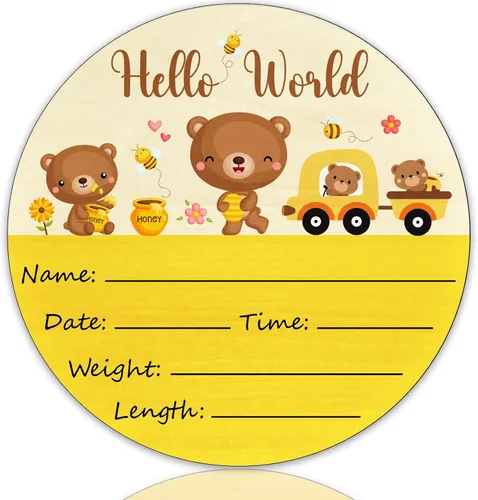Miniatura 19 de Hello World Birth Announcement - Cartel redondo de madera de abedul para recién nacido, para guardería, hospital, baby shower, placa personalizada