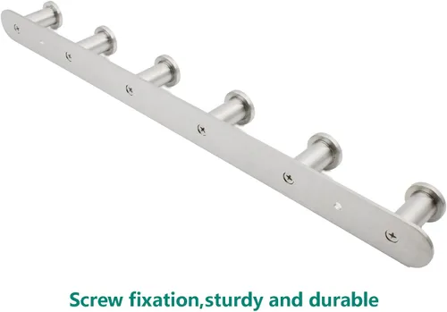 Miniatura 5 de Perchero montado en la pared, ganchos de acero inoxidable, perchero colgante de entrada resistente, perchero multiusos con 6 ganchos para plateado