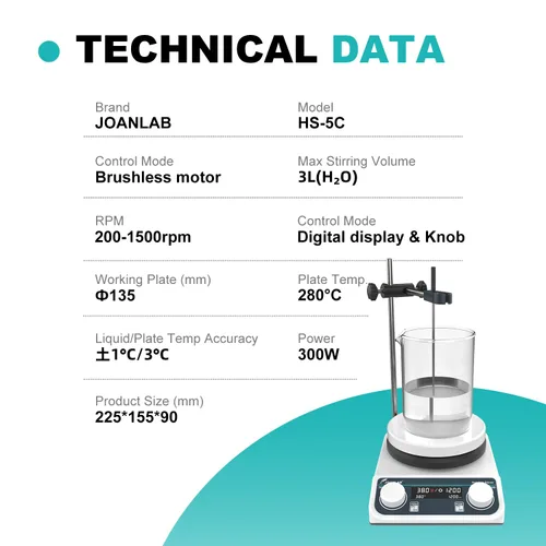 Miniatura 2 de JOANLAB Digital Lab Hotplate Magnetic Stirrer 3L Hot Plate 200-1500rpm