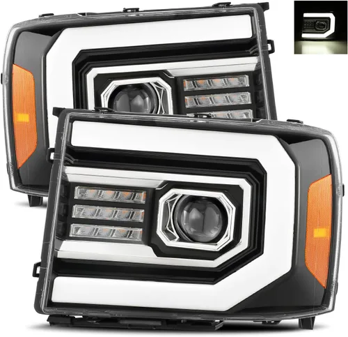 Miniatura 9 de AlphaRex PRO-Series Negro Compatible con 07-13 GMC Sierra 1500/07-14 Sierra 2500HD/3500HD Faros LED Tubo Dual Proyector con DRL Switchback/Señal Sin