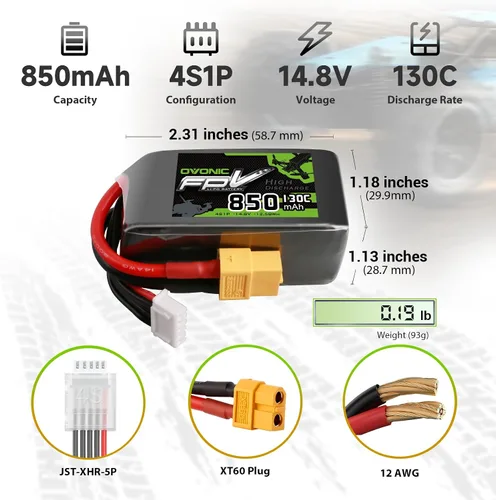 Miniatura 2 de OVONIC Batería Lipo de 14.8V 130C 850mAh 4S con enchufe XT60