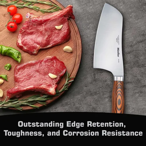 Miniatura 4 de Mueller - Cuchillo de carnicero de 7 pulgadas, cuchillo chino de verduras y carne para chef, de acero inoxidable alemán con mango ergonómico