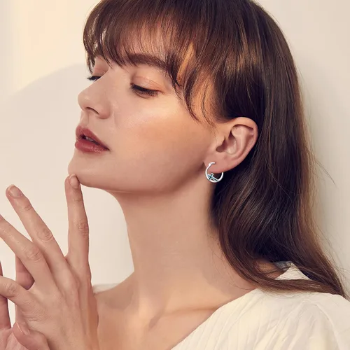 Miniatura 2 de Aretes de aro con cruz para mujer, plata de ley 925, con concha de abulón, regalos para mujeres y niñas