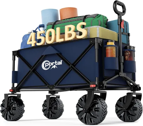 Miniatura 14 de Portal - Carro plegable con frenos, carrito utilitario de uso pesado con ruedas todo terreno, carritos plegables portátiles para camping, playa