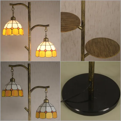 Miniatura 6 de beaysyty Lámpara de Pie de Estilo Tiffany de Vidrio Manchado Retro con Bandeja, Lámpara de Pie Ajustable, Lámpara de Pie de Temperatura
