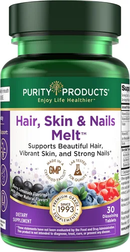 Purity Products El cabello, la piel y las uñas se derriten 1000mcg B-12 + 2500mcg Biotin Energy Berry Melt – Delicioso sabor a limonada de bayas con