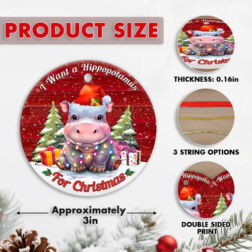 Miniatura 3 de Quiero un hipopótamo para adorno de Navidad, linda decoración de árbol de hipopótamo con luces, divertido para hombres y mujeres 2025