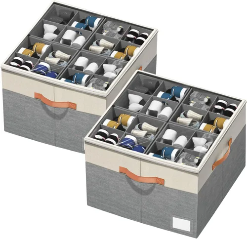 Miniatura 7 de Aokeyee Organizador de zapatos para armario, paquete de 2 cajas organizadoras plegables de zapatos con divisores ajustables y cubierta transparente
