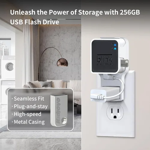 Miniatura 2 de Unidad flash USB Blink de 256 GB y soporte de pared para Blink Sync Module 2 con cable corto, ahorra espacio, sin cables desordenados, soporte