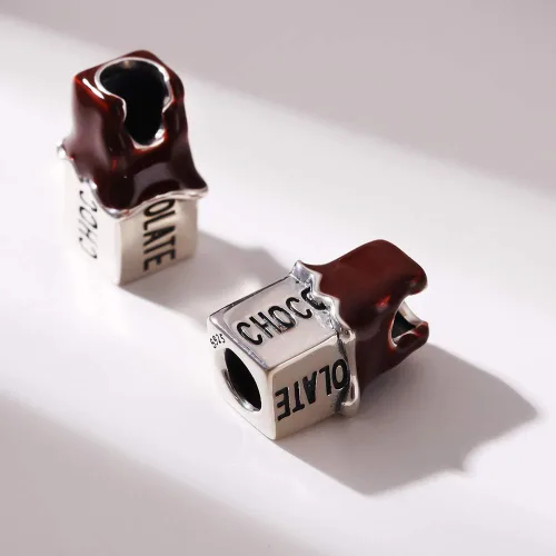 Miniatura 2 de Dijes de chocolate esmaltado marrón de plata de ley 925 con dije de cristal de sandía, colgantes de limón para pulseras Pandora
