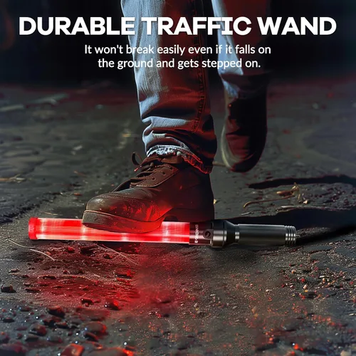 Miniatura 5 de E-riding Varita de tráfico recargable de 16 pulgadas, bastón de control de tráfico rojo con 2 modos intermitentes, varita de luz LED de seguridad