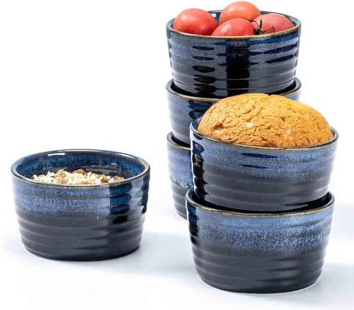 Henten Home Juego de 6 moldes de cerámica de 8 onzas, moldes de porcelana para soufflé y crema Brulee, cuencos pequeños aptos para horno, esmalte