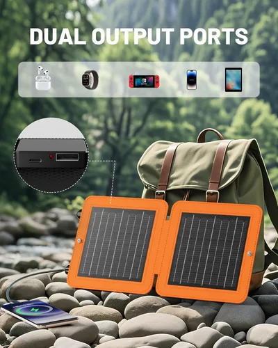 Miniatura 3 de SOLUPUP Paneles Solares, Cargador Solar Pequeño de 10W con USB-A de 5V y USB-C de Carga Rápida IPX5 Impermeable Plegable Panel Solar Portátil