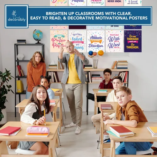 Miniatura 8 de Decorably 15 pósteres inspiradores de confeti para aula, 11 x 14 pulgadas, decoración de laminado mate, para escuela, pasillos, tablones