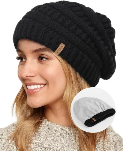 FURTALK Gorros de invierno para mujer, con forro polar, gorro de punto holgado y cálido, gorro de esquí
