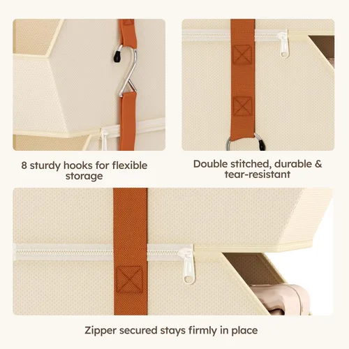 Miniatura 8 de Homsorout Organizador colgante de armario de 4 niveles, estantes colgantes para ropa, sistema de armario que ahorra espacio, contenedores de Beige