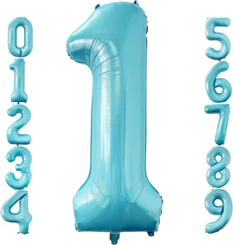 Miniatura 9 de Globos de 40 pulgadas color azul bebé número 8 de gran tamaño Jumbo dígitos de aluminio Mylar helio azul claro globos para niños 8º tema azul
