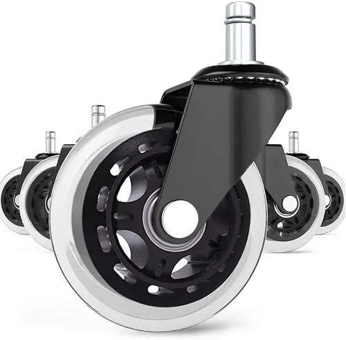 Y&Y Decor Juego de 5 ruedas giratorias de PU para silla de oficina, repuesto de alta resistencia de 3 pulgadas (negro)