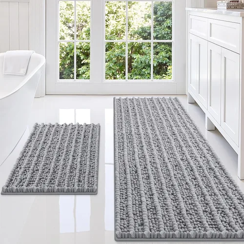 Miniatura 18 de Smiry Juego de 2 alfombras de baño, suaves y absorbentes, parte trasera de goma antideslizante, lavables a máquina, juego de alfombras de baño