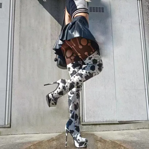 Miniatura 3 de Fandimeier Botas altas hasta el muslo para mujer, botas largas de talla grande, botas largas sobre la rodilla para mujer, con cremallera, botas